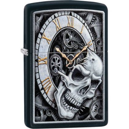 товар Зажигалка Zippo Skull Clock Black Matte 29854 Zippo магазин Tehnorama (официальный дистрибьютор Zippo в России)