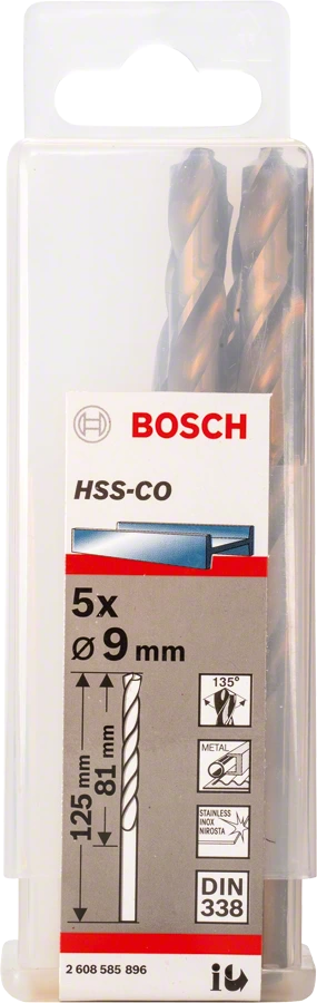 Сверло Bosch Standart по металлу 9х81/125мм HSS-Co 5шт 2608585896 Bosch от магазина Tehnorama