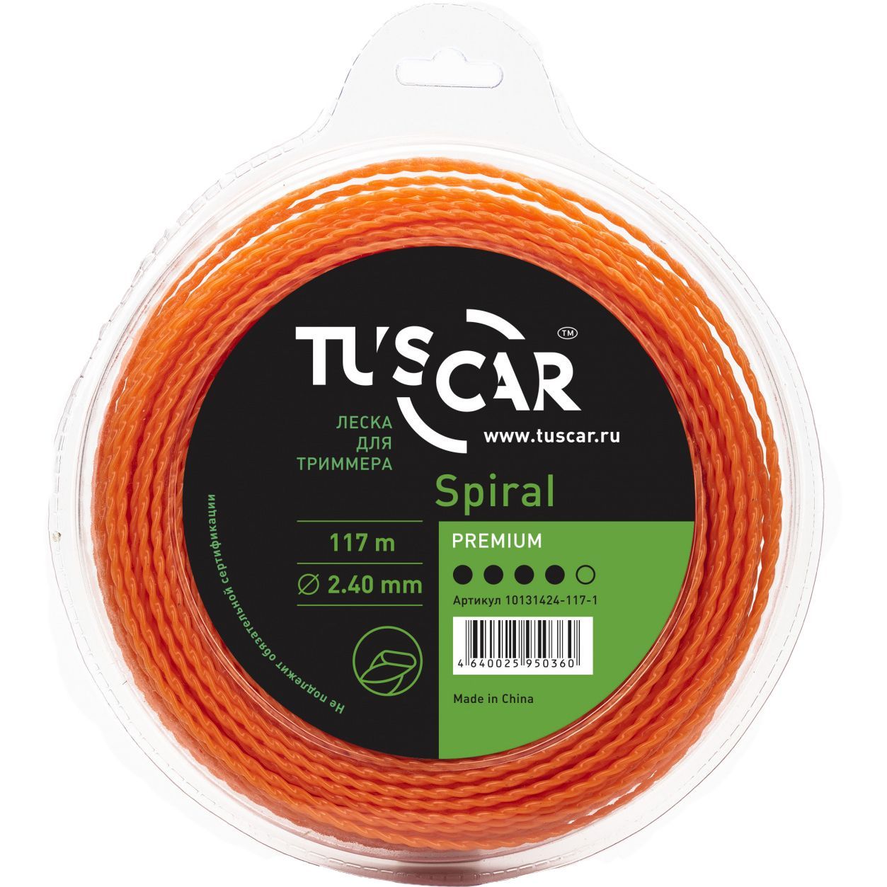 Корд триммерный Tuscar Spiral Preмiuм 2.4мм 117м 10131424-117-1 Tuscar от магазина Tehnorama