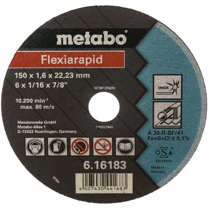 Круг отрезной Metabo Flexrapid по нержавеющей стали 150x1.6мм прямой А30R 616183000 Metabo от магазина Tehnorama