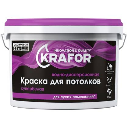 товар Краска водно-дисперсионная для потолков Krafor супербелая 3кг 26947 Krafor магазин Tehnorama (официальный дистрибьютор Krafor в России)