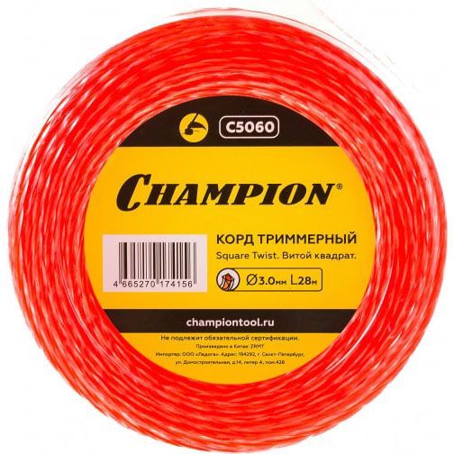 Корд триммерный Champion Square Twist DUO 3мм 28м витой C5060 Champion от магазина Tehnorama