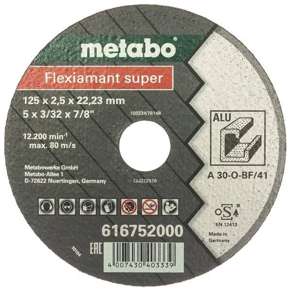 Круг отрезной Metabo Flexiamant Super ALU 125x2.5мм прямой А30О 616752000 Metabo от магазина Tehnorama