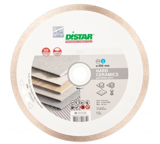 Алмазный диск сплошной по керамике Distar Hard ceramics 1A1R 250х1.6х25.4мм 11120048019 Distar от магазина Tehnorama