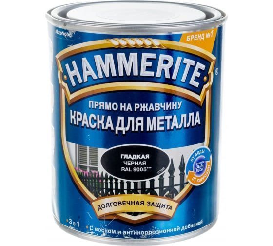 товар Краска для металла Hammerite черная гладкая 0.75л 5093796 Hammerite магазин Tehnorama (официальный дистрибьютор Hammerite в России)