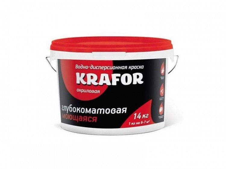 Краска водно-дисперсная интерьерная Krafor глубокоматовая 6.5кг моющаяся 26954 Krafor от магазина Tehnorama