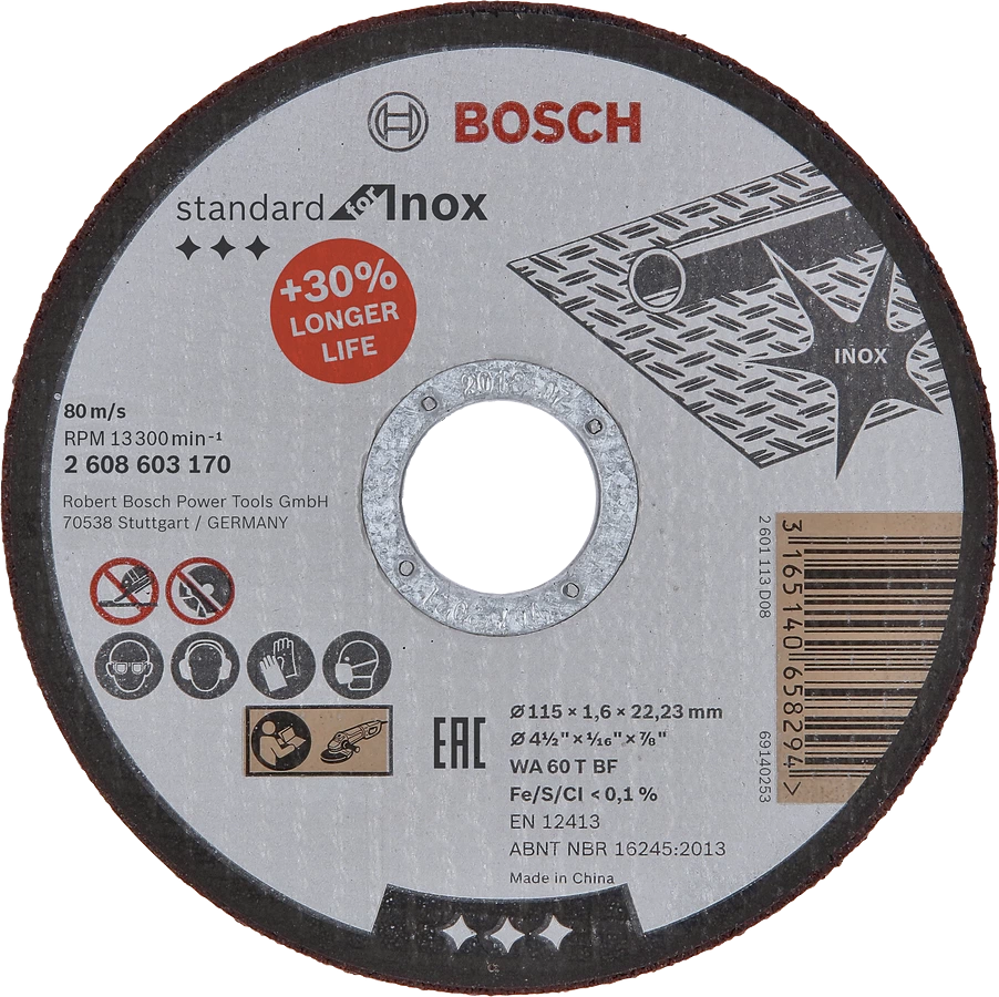 Круг отрезной Bosch Standard for Inox по нержавеющей стали 115х1.6х22мм 2608603170 Bosch от магазина Tehnorama