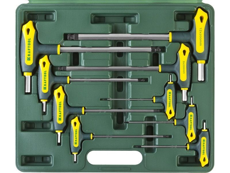 товар Имбусовые Т-образные ключи Kraftool HEX INDUSTRIE с шариком, 9шт 27454-H9 Kraftool магазин Tehnorama (официальный дистрибьютор Kraftool в России)