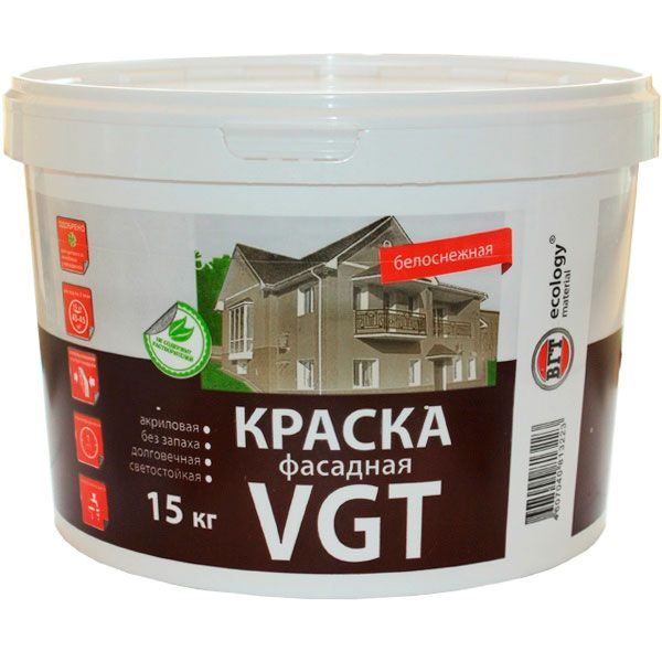 Краска фасадная VGT вд-ак-1180 белоснежная 15кг 13811 VGT от магазина Tehnorama