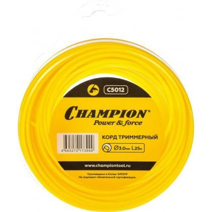 товар Корд триммерный Champion Round 3мм 25м круглый C5012 Champion магазин Tehnorama (официальный дистрибьютор Champion в России)