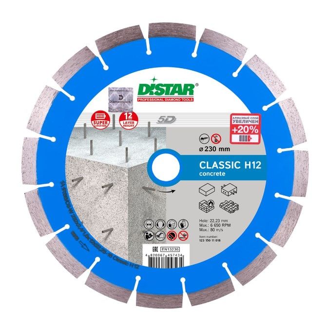 Алмазный диск по армированному бетону Distar Classic H12 232х2.4/1.6х22.2мм высота сегмента 12мм 12315011018 Distar от магазина Tehnorama