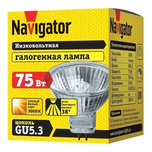 Лампа галогенная Navigator КГМ 75Вт 220В GU5.3 51мм 94207 NH-JCDR Navigator от магазина Tehnorama