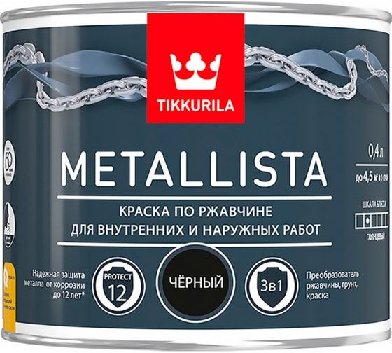 Краска для металла Tikkurila "metallista" черная гладкая 0.4л 1/24 203645 Tikkurila от магазина Tehnorama