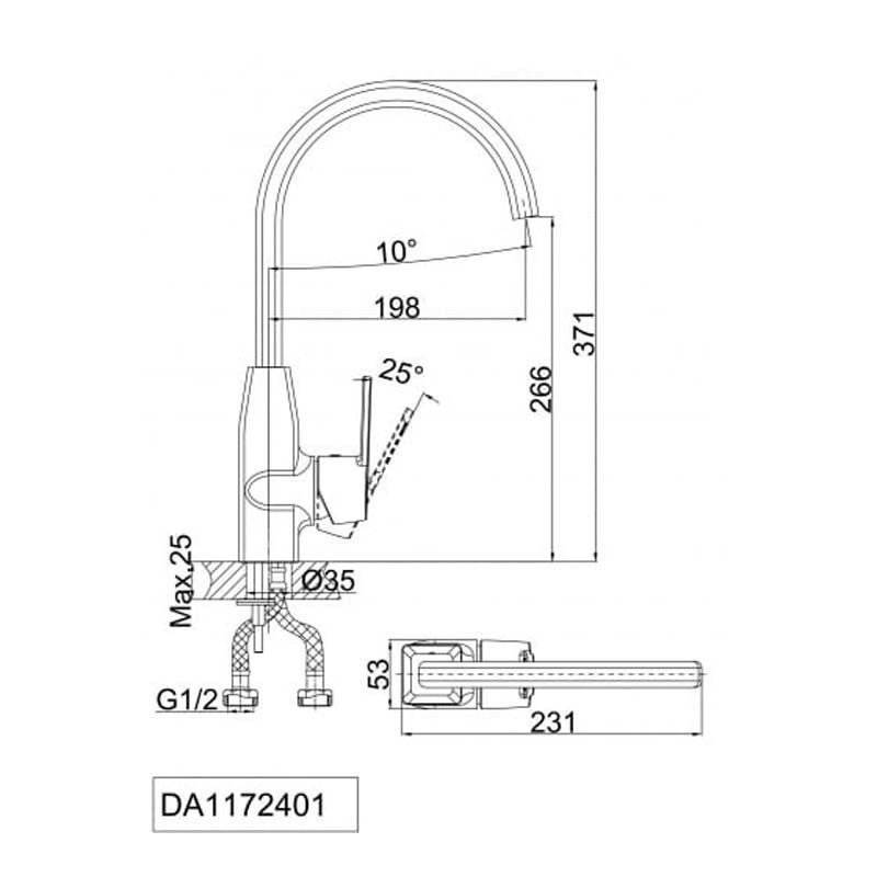 Смеситель для кухни D&K DA1172401 371х198мм 40мм DA1172401 D&K от магазина Tehnorama