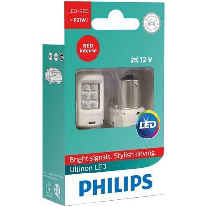 товар Лампа автомобильная светодиодная Philips Ultinon P21W 12V 1.9W BA15s 2шт красная 11498ULRX2 Philips магазин Tehnorama (официальный дистрибьютор Philips в России)