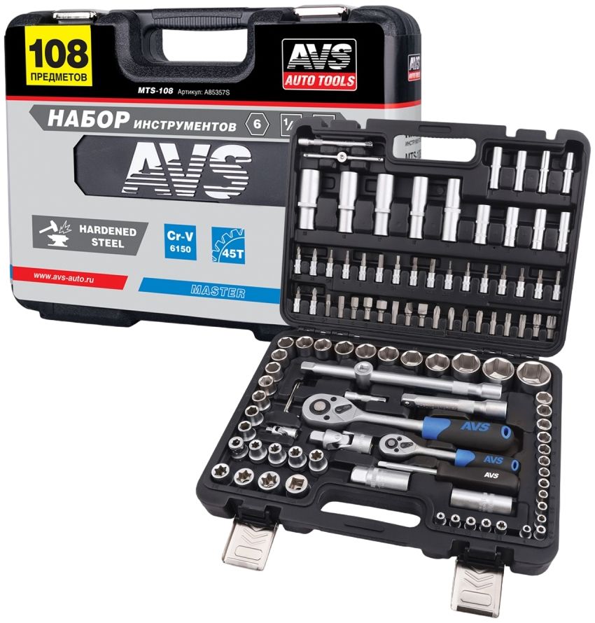 Набор инструментов AVS Master MTS-108 108 предметов 1/2 и 1/4 Cr-V A85357S AVS от магазина Tehnorama