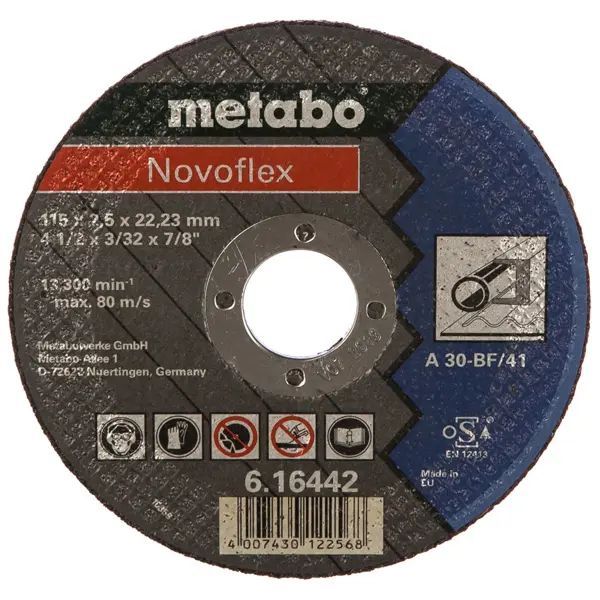 Круг отрезной Metabo Novoflex по стали 115x2.5мм прямой А30 616442000 Metabo от магазина Tehnorama