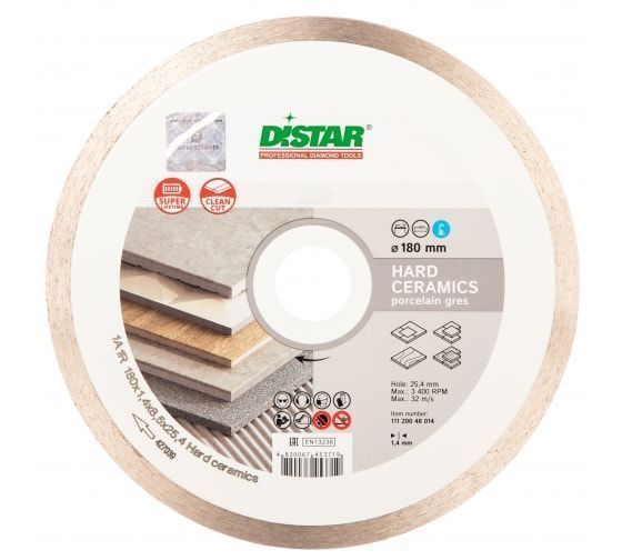 Алмазный диск сплошной по керамике Distar Hard ceramics 1A1R 180х1.4х25.4мм 11120048014 Distar от магазина Tehnorama