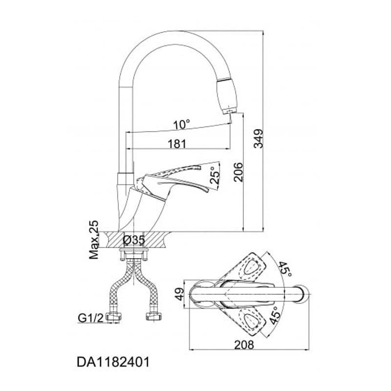 Смеситель для кухни D&K DA1182401 349х181мм 40мм DA1182401 D&K от магазина Tehnorama