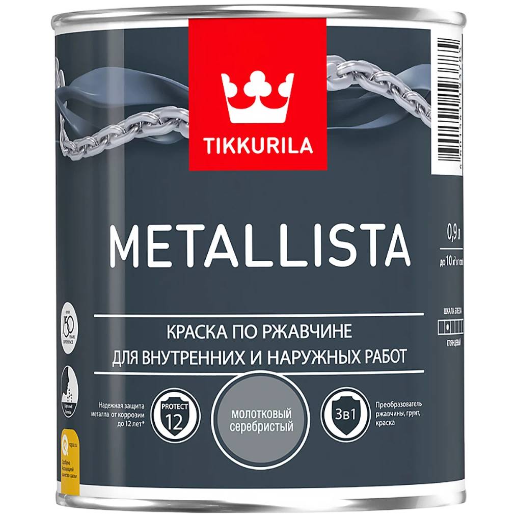 Краска для металла Tikkurila Metallista молотковая серебряная 0.9л 203634 Tikkurila от магазина Tehnorama