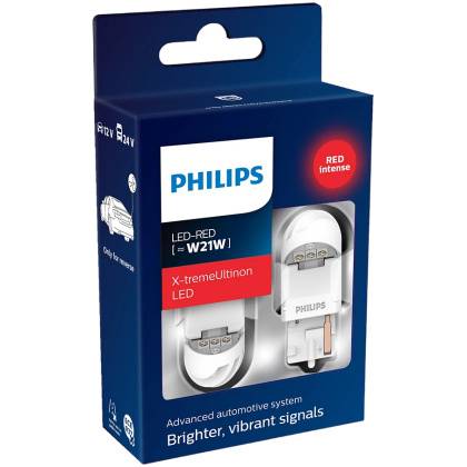товар Лампа автомобильная светодиодная Philips X-treme Ultinon W21W 12/24V 2.1W W3x16d 2шт красная 11065XURX2 Philips магазин Tehnorama (официальный дистрибьютор Philips в России)