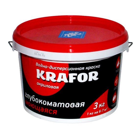 Краска водно-дисперсная интерьерная Krafor глубокоматовая 3кг моющаяся 26953 Krafor от магазина Tehnorama