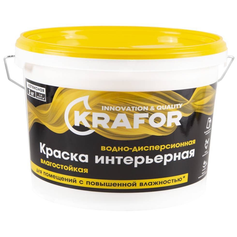 Краска водно-дисперсионная интерьерная Krafor влагостойкая латексная 3кг 26965 Krafor от магазина Tehnorama