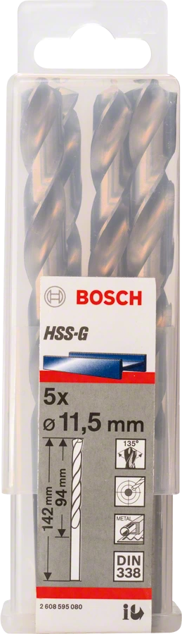 Сверло Bosch по металлу 11.5х94/142мм HSS-G 5шт 2608595080 Bosch от магазина Tehnorama