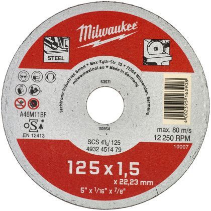 товар Круг отрезной Milwaukee SCS 41 125х1.5х22мм 4932451479 Milwaukee магазин Tehnorama (официальный дистрибьютор Milwaukee в России)