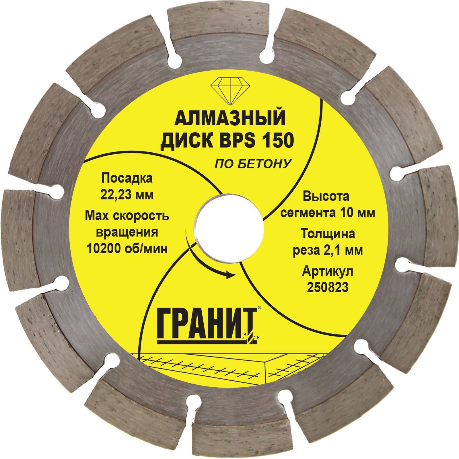 товар Алмазный диск по бетону Гранит BPS 150x1.3x22 250823 Гранит магазин Tehnorama (официальный дистрибьютор Гранит в России)
