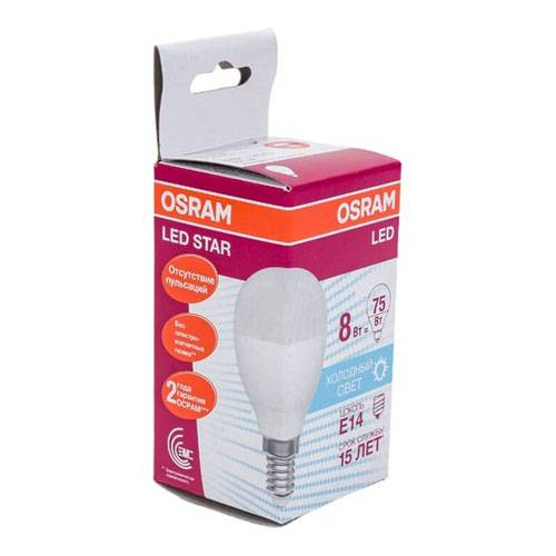 Лампа светодиодная Osram 8Вт Е14 белый свет шар 4058075210837 Osram от магазина Tehnorama