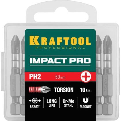 товар Набор бит Kraftool Impact Pro Philips 50мм 10шт 26191-2-50-S10 Kraftool магазин Tehnorama (официальный дистрибьютор Kraftool в России)