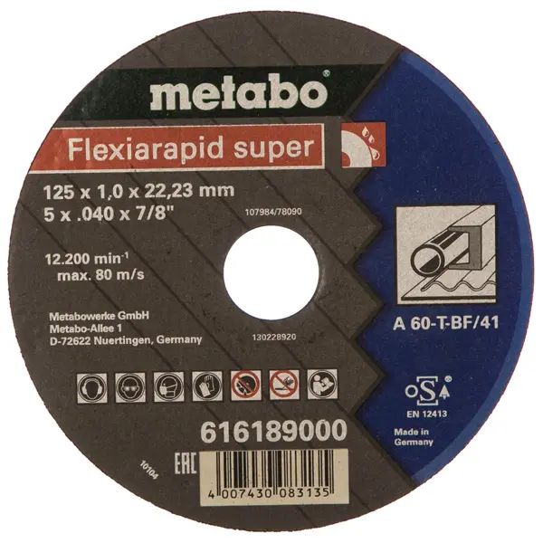 Круг отрезной Metabo Flexiamant Super по стали 125x1мм прямой А60Т 616189000 Metabo от магазина Tehnorama