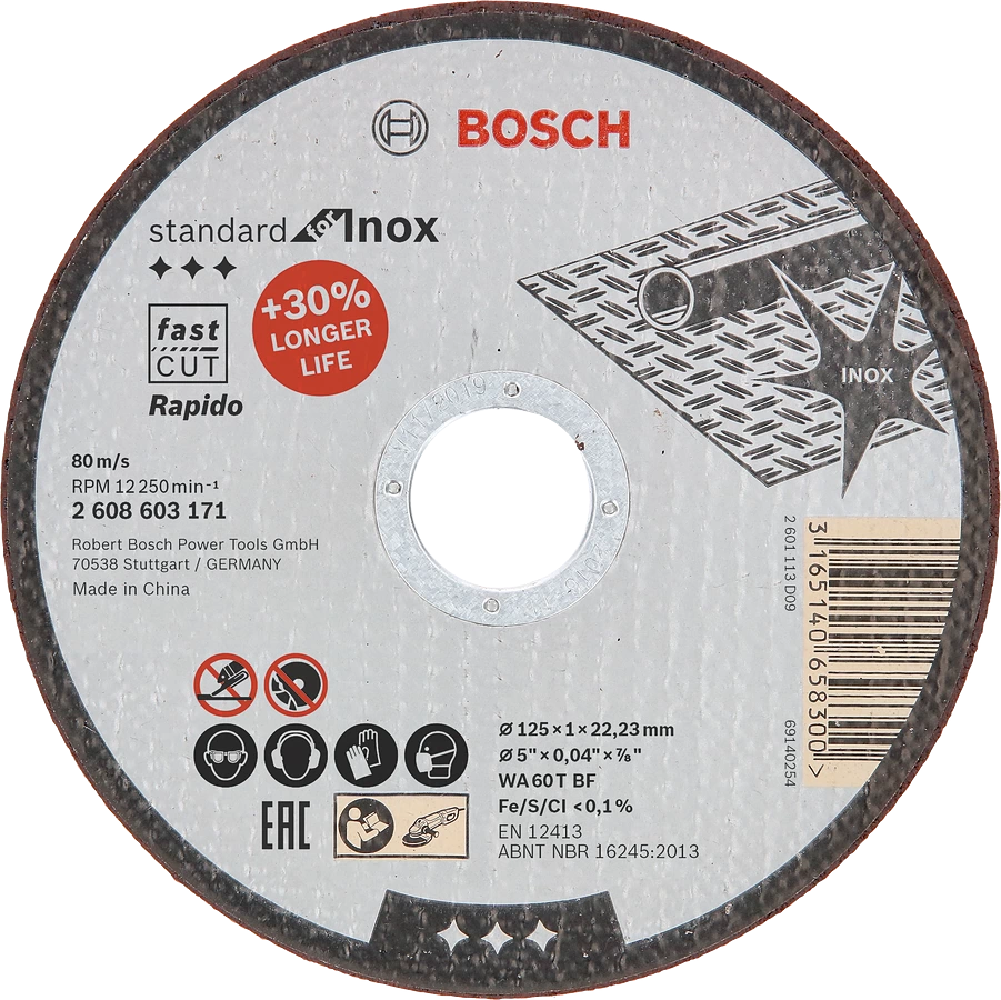 Круг отрезной Bosch Standard for Inox по нержавеющей стали 125х1х22мм 2608603171 Bosch от магазина Tehnorama