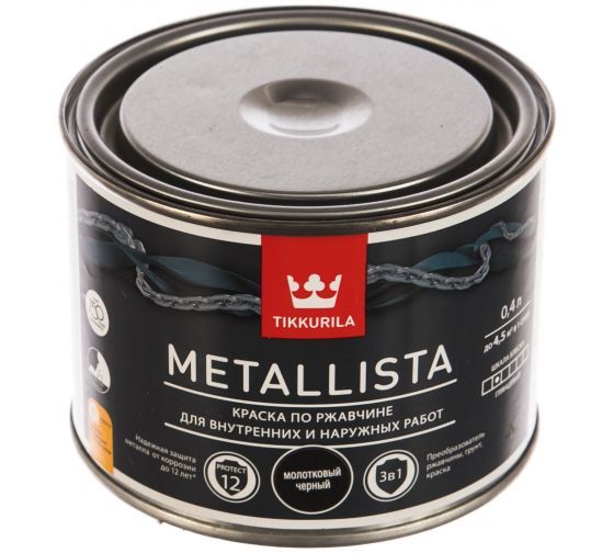 товар Краска для металла Tikkurila "metallista" черная молотковая 0.4л 1/24 203636 Tikkurila магазин Tehnorama (официальный дистрибьютор Tikkurila в России)