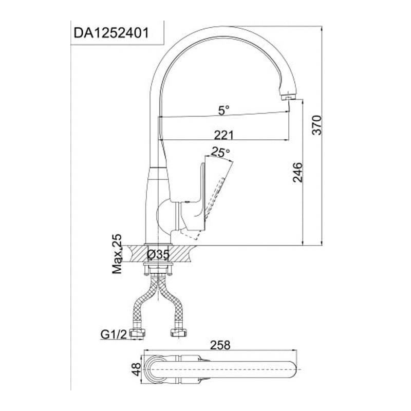 Смеситель для кухни D&K DA1252401 370х221мм 38,5мм DA1252401 D&K от магазина Tehnorama