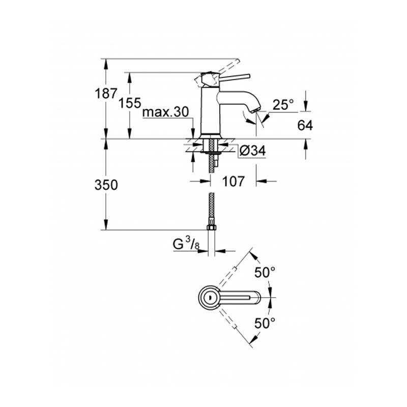 Смеситель для умывальника Grohe Bau classic 64х107мм 28мм 23162000 Grohe от магазина Tehnorama