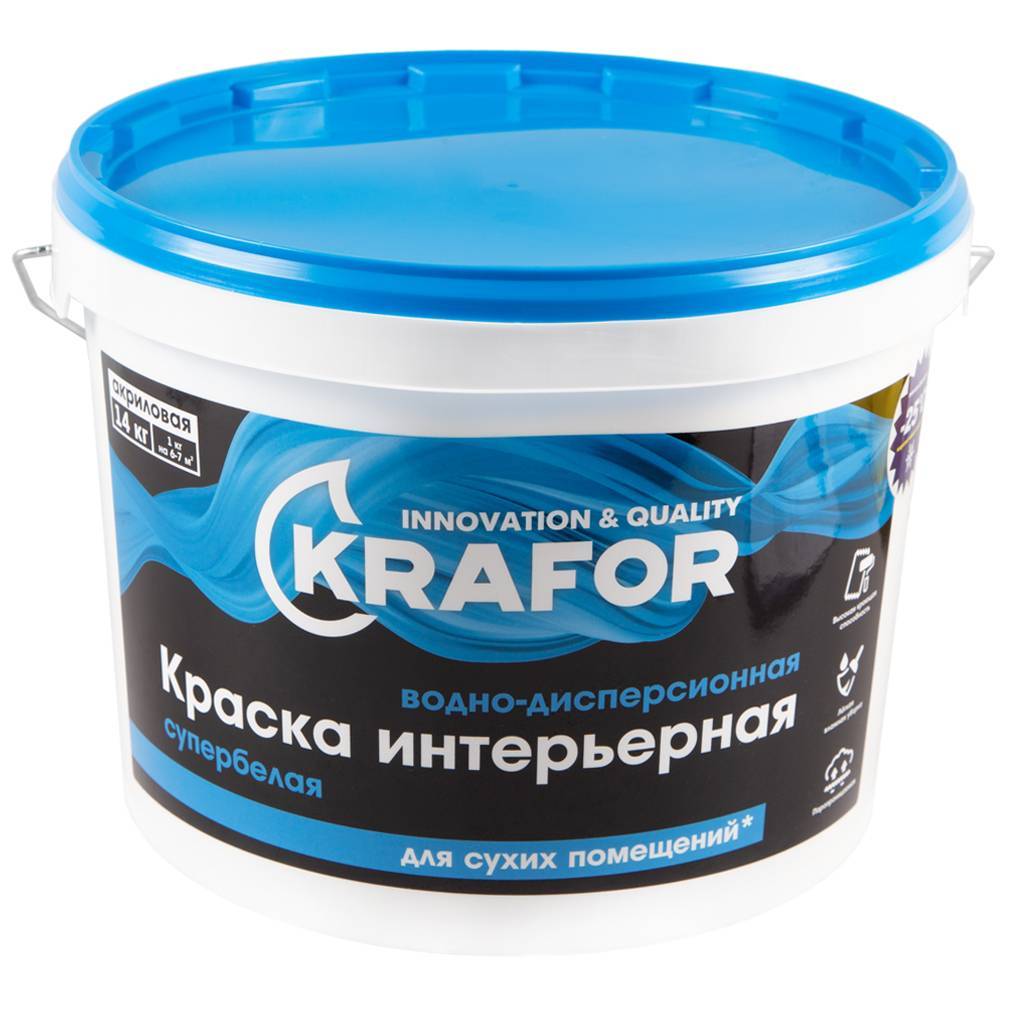 Краска водно-дисперсионная интерьерная Krafor супербелая 14кг 26961 Krafor от магазина Tehnorama