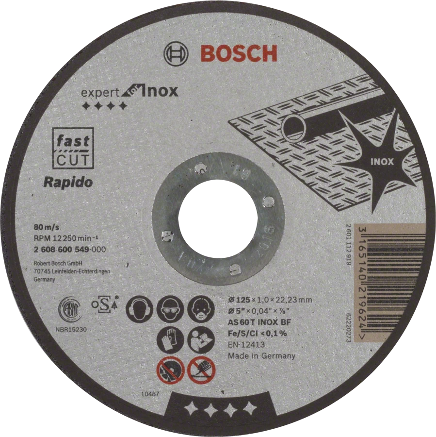 товар Круг отрезной Bosch Expert for Inox по нержавеющей стали 125х1х22мм 2608600549 Bosch магазин Tehnorama (официальный дистрибьютор Bosch в России)