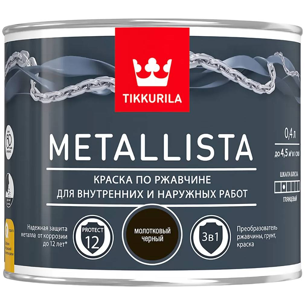 Краска для металла Tikkurila Metallista молотковая черная 0.4л 203636 Tikkurila от магазина Tehnorama