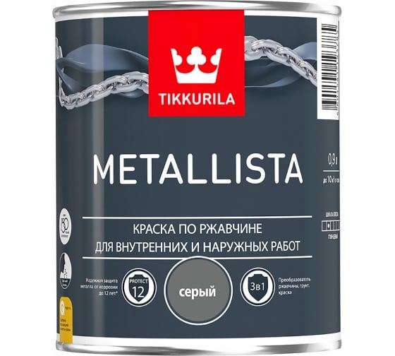 Краска для металла Tikkurila "metallista" серая гладкая 0.9л 1/6 203640 Tikkurila от магазина Tehnorama