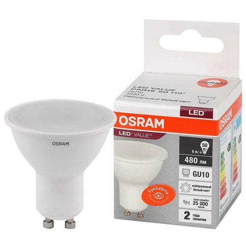 Лампа светодиодная Osram 6Вт GU10 4000К теплый свет 4058075581470 Osram от магазина Tehnorama