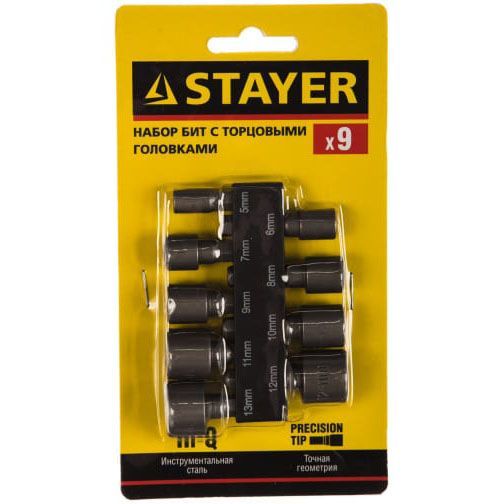 Набор бит с адаптером Stayer 5-13мм 1/4 9шт 26089-H9 Stayer от магазина Tehnorama
