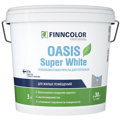 товар Краска водно-дисперсионная для потолка Finncolor Oasis Super White глубокоматовая для сухих помещений 3л 28137 Finncolor магазин Tehnorama (официальный дистрибьютор Finncolor в России)