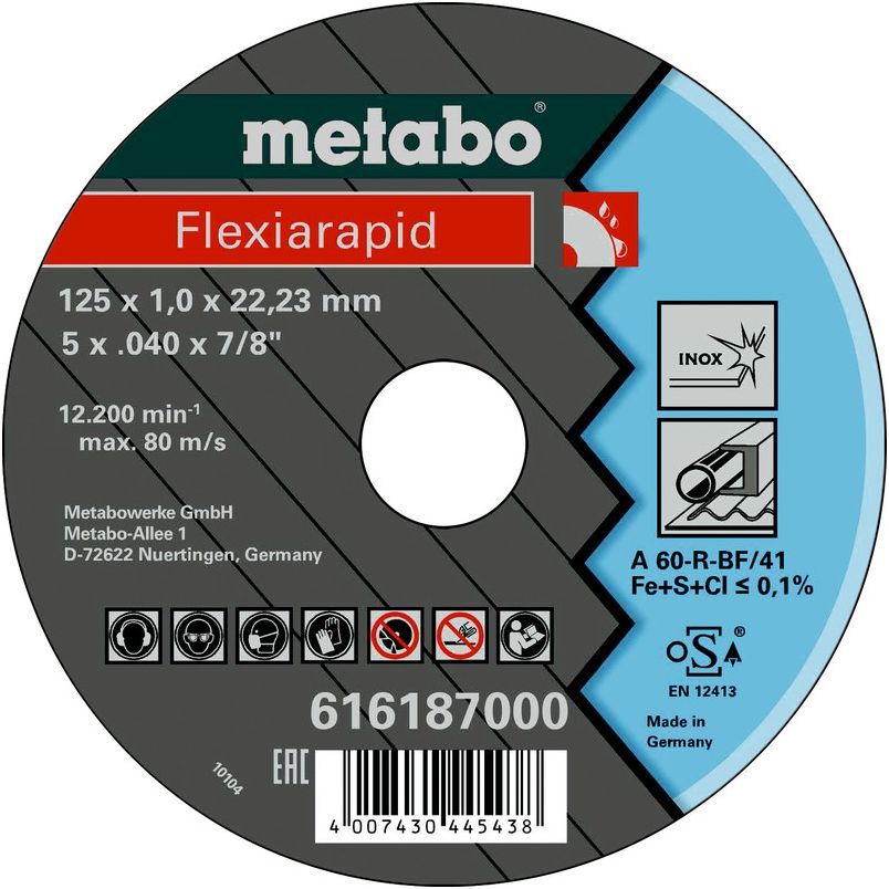 Круг отрезной Metabo Flexiarapid по нержавеющей стали 125x1мм прямой А60R 616187000 Metabo от магазина Tehnorama