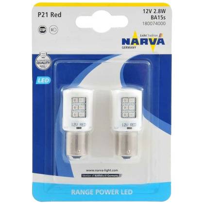 товар Лампа автомобильная светодиодная Narva Range Power P21W 12V 2.4W BA15s 2шт красная 18007 Narva магазин Tehnorama (официальный дистрибьютор Narva в России)