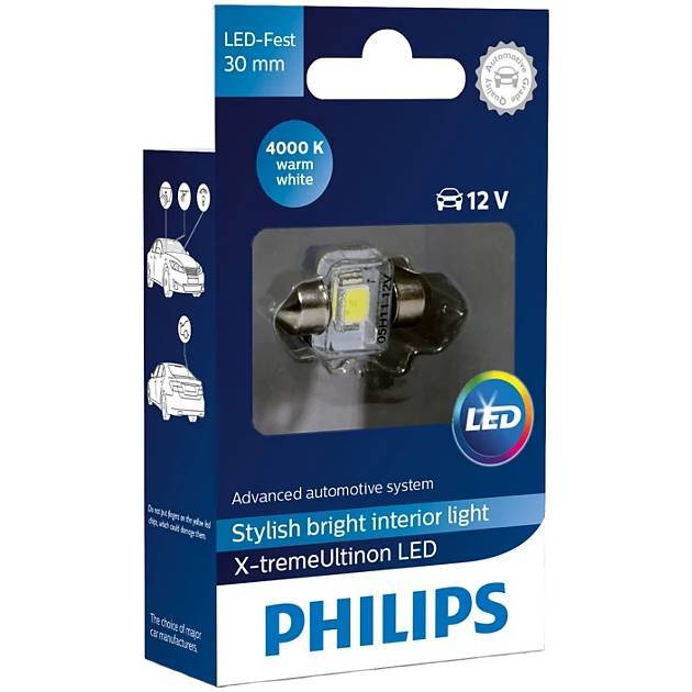Лампа автомобильная светодиодная Philips X-tremeVision C5W 12V 1W SV8.5 4000K 129404000KX1 Philips от магазина Tehnorama