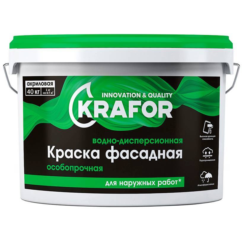 Краска водно-дисперсионная фасадная Krafor особопрочная белая 40кг 30224 Krafor от магазина Tehnorama