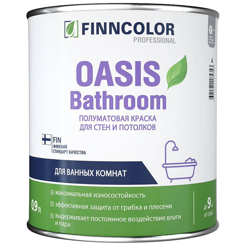 Краска водно-дисперсионная для стен и потолка Finncolor Oasis Bathroom полуматовая для влажных помещений 0.9л 51174 Finncolor от магазина Tehnorama