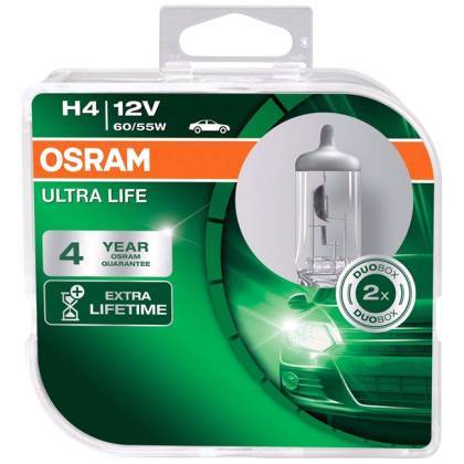 товар Лампа автомобильная галогенная Osram Ultra Life H4 12V 60/55W P43t бокс 2шт 64193ULT-HCB Osram магазин Tehnorama (официальный дистрибьютор Osram в России)